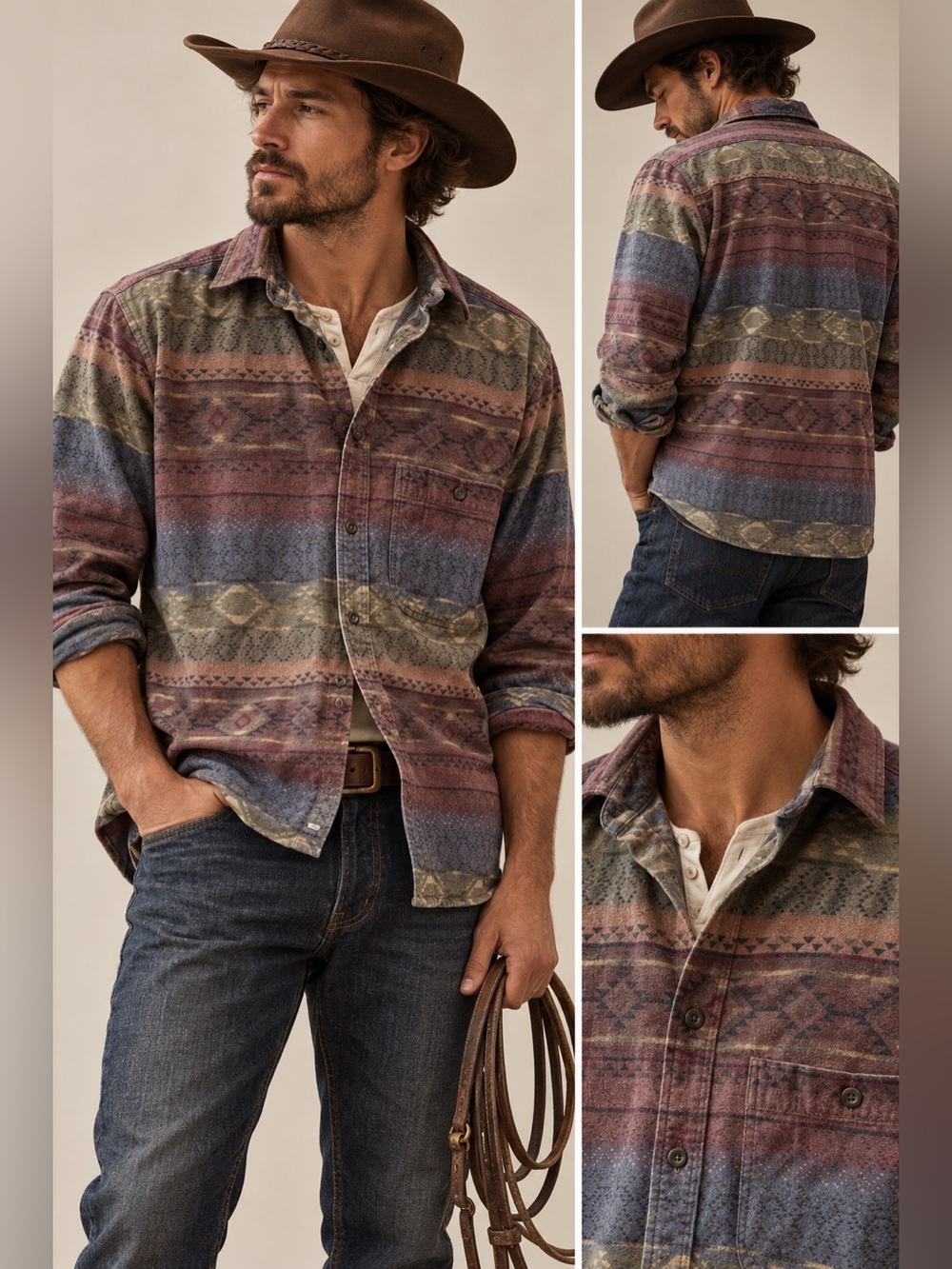 Cabela’s Men’s Southwestern Aztec Button Down Shirt 100% Cotton Made in Peru M